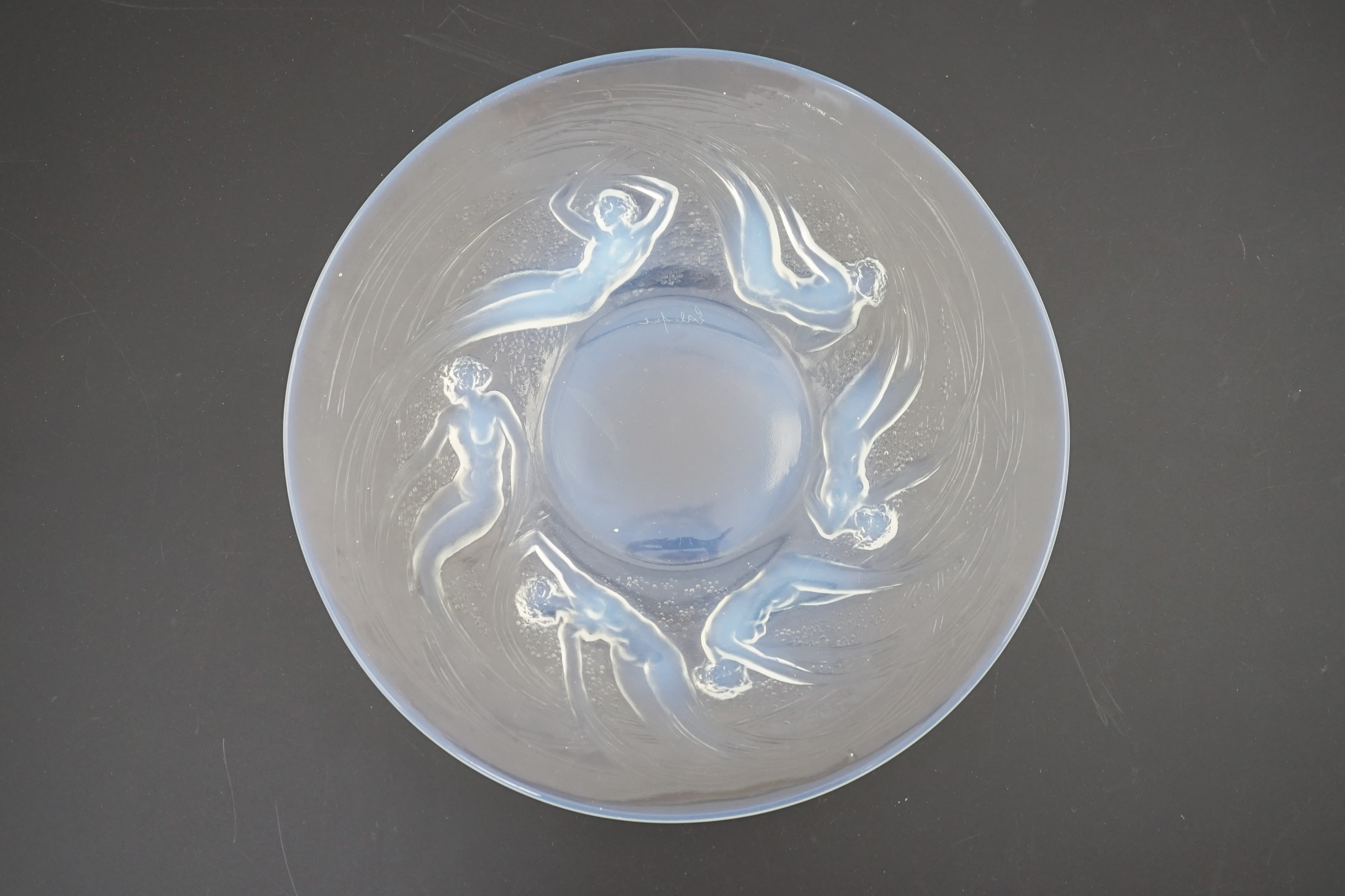 An R. Lalique Ondines opalescent glass dish